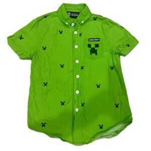 MINECRAFT CREEPER BUTTON DOWN SHIRT KIDS  SZ SMALL 100% COTTON GAMER RARE ICONIC